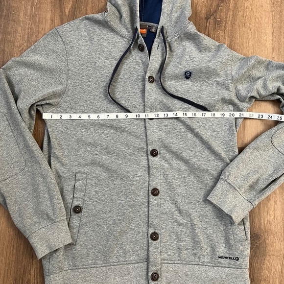 Merrell Gray Button Hoodie with Patch Elbows Sz L - Picture 10 of 15